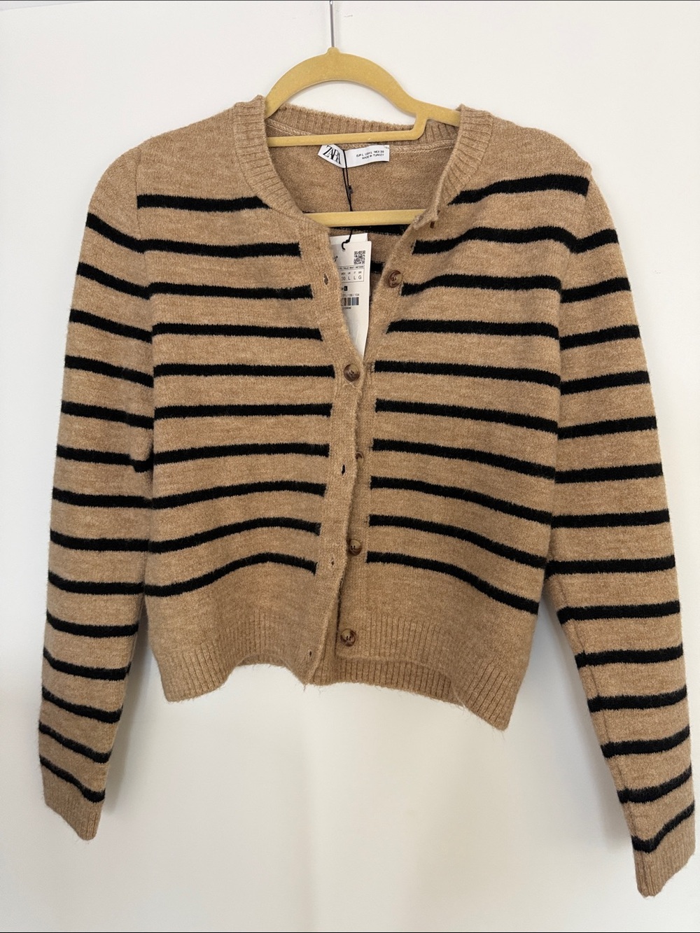 Zara Tan and Black Striped Button-Up Cardigan